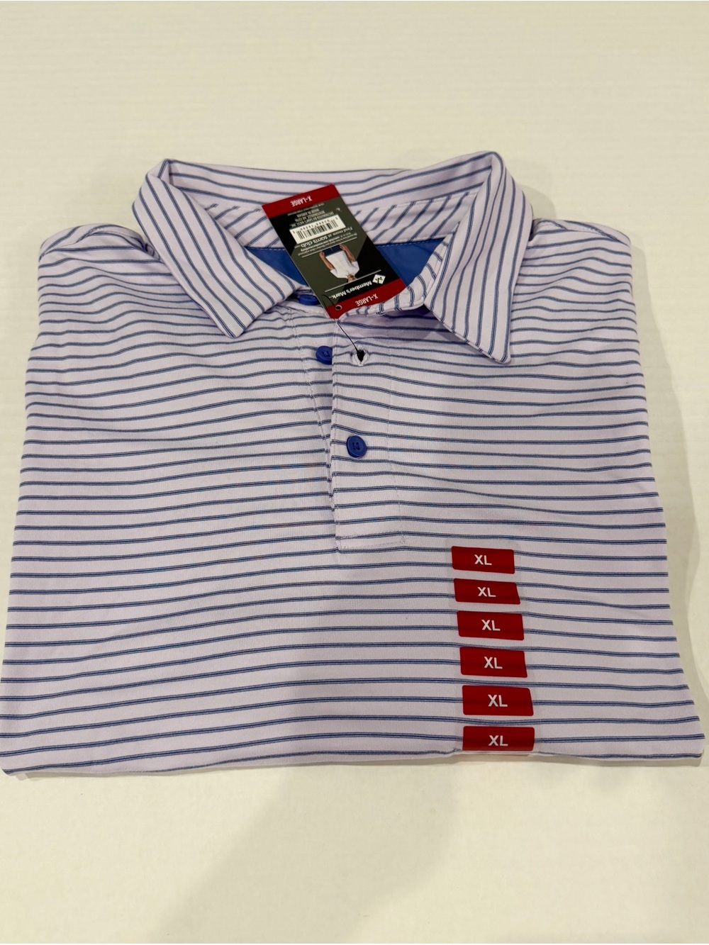 Striped Polo Shirt in Light Lavender and Blue - XL